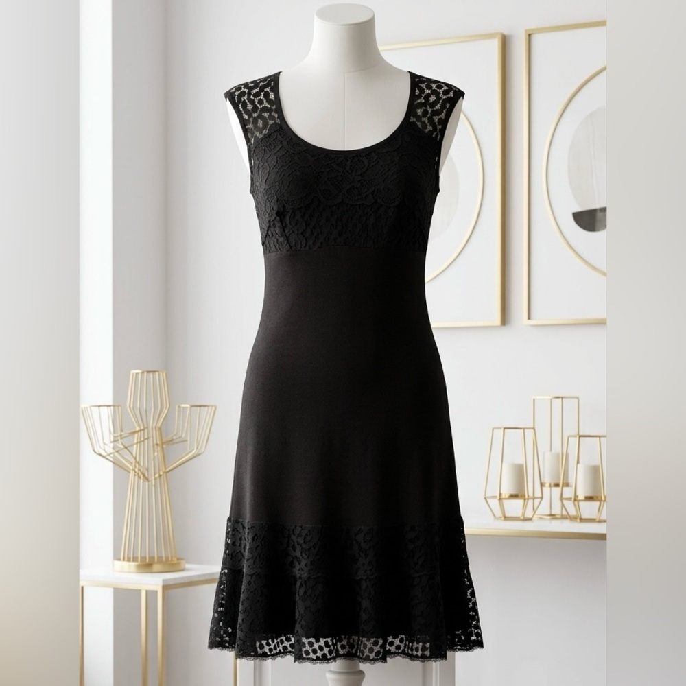 Joseph Ribkoff| Black Lace Overlay Cap Sleeve A-Line Cocktail Party Dress Sz 10